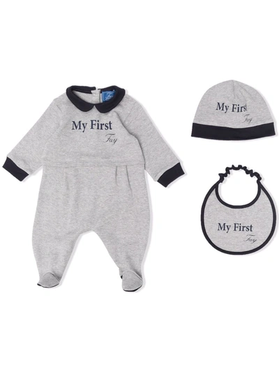 Fay Slogan-print Cotton Babygrow In Grey