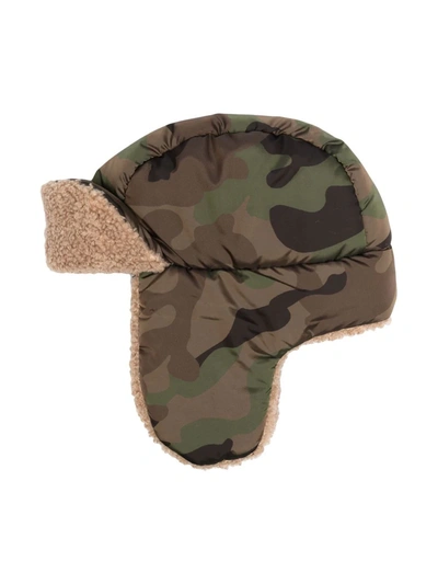 Il Gufo Kids' Camouflage-print Trapper Hat In 绿色