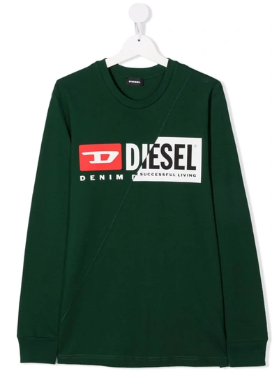 Diesel Teen Logo-print Long-sleeved T-shirt In 绿色