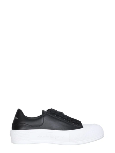 Alexander Mcqueen Leather Exaggerated-sole Sneakers In Black,white