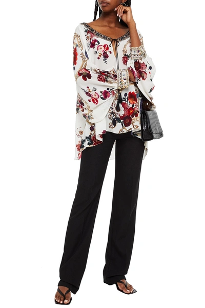 Camilla Crystal-embellished Floral-print Silk Crepe De Chine Blouse In White