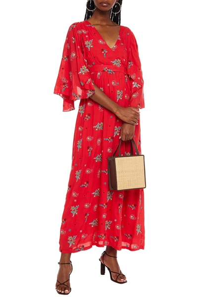 Antik Batik Houla Open-back Embroidered Voile Maxi Dress In Tomato Red