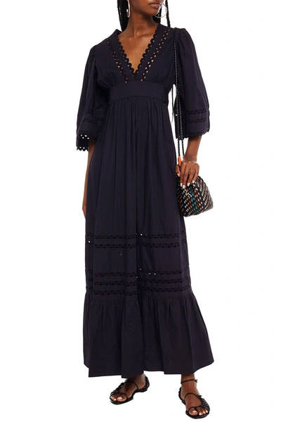 Antik Batik Mali Rickrack-trimmed Cotton-poplin Maxi Dress In Navy