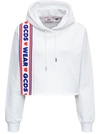 Gcds Side Logo Cropped Hooded Sweatshirt In White