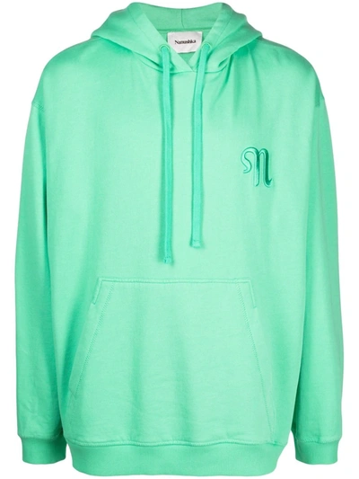 Nanushka Logo Drawstring Organic Cotton Hoodie In Green