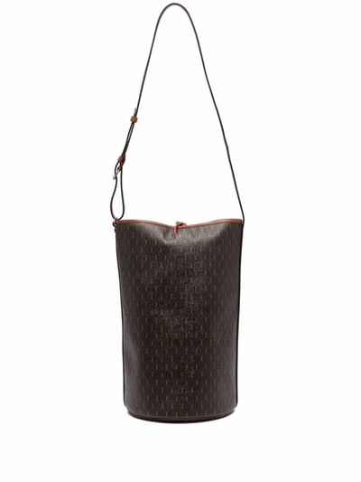 Saint Laurent Le Monogramme Leather-trimmed Printed Coated-canvas Bucket Bag In Brown