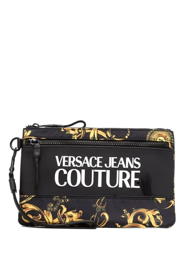 Versace Jeans Couture Barocco-print Logo-appliqué Pouch In Black