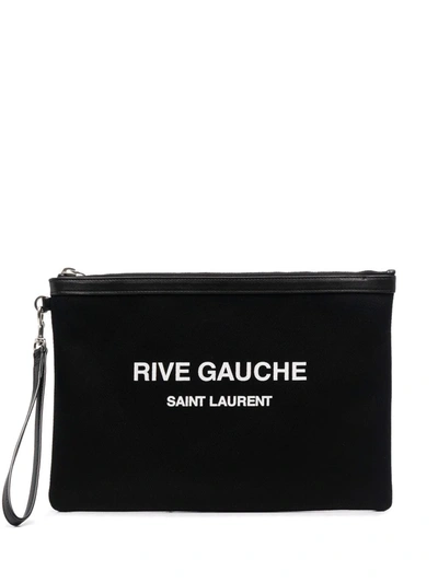 Saint Laurent Rive Gauche Logo-print Clutch In Nero Bianco