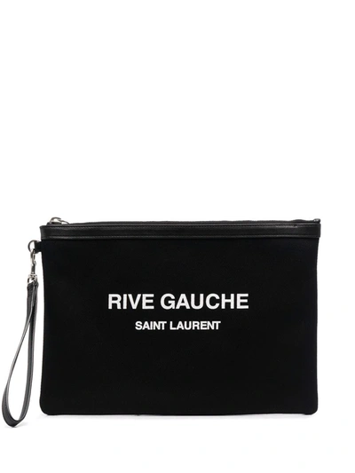 Saint Laurent Rive Gauche Logo印花手拿包 In Nero Bianco