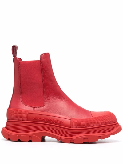 Alexander Mcqueen Tread Leather Chelsea Boots In Red