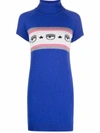 Chiara Ferragni Blinking-eye Print Mini Dress In Blue
