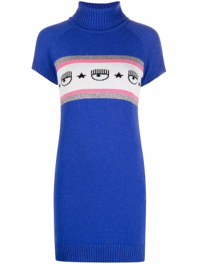 Chiara Ferragni Blinking-eye Print Mini Dress In Blue
