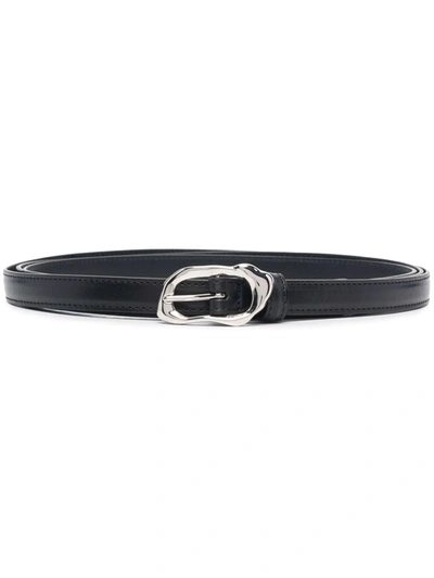 Alexander Mcqueen Molten Thin Leather Belt In Black