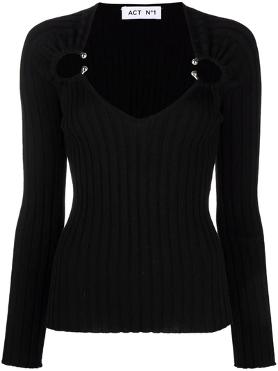 Act N°1 Barbell-embellished Ribbed-knit Top In Schwarz