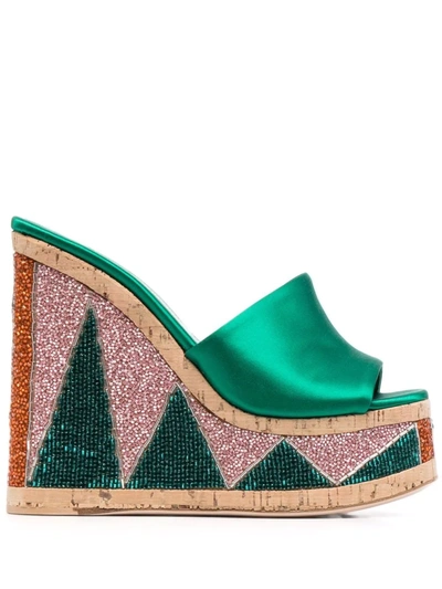 Haus Of Honey Bead-embellished 125mm Satin Wedges In Emerald Green