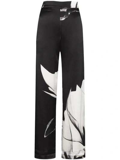 Asceno London Floral Print Silk Pyjama Bottoms In Black