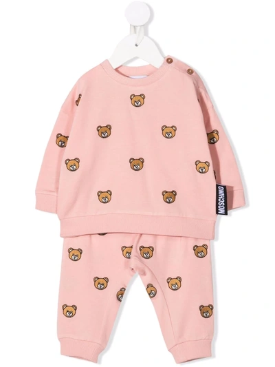 Moschino Babies' Teddy Bear-embroidery Cotton Tracksuit In Pink