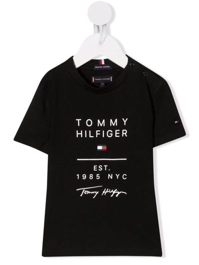 Tommy Hilfiger Junior Babies' Logo-print Organic Cotton T-shirt In Black