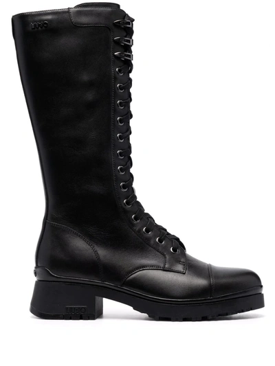 Liu •jo Nancy Lace-up Leather Boots In Schwarz