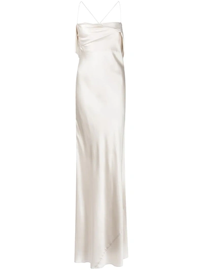 Michelle Mason Silk Cowl Neck Gown In Weiss