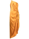 Michelle Mason One-shoulder Twisted Silk-satin Dress In Orange