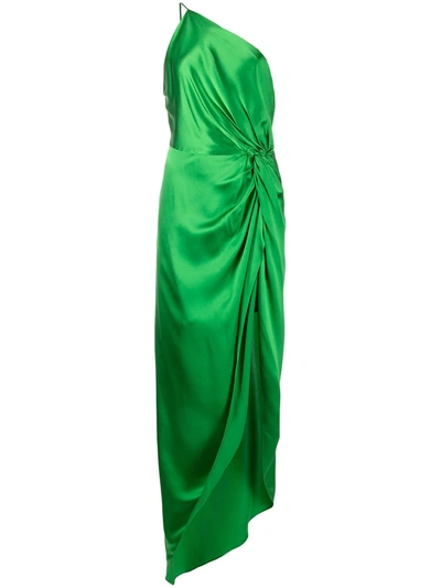 Michelle Mason Knot-detail One-shoulder Dress In Green