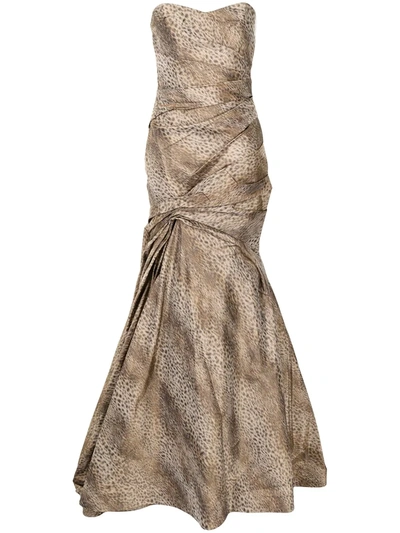 Monique Lhuillier Sleeveless Cheetah-print Trumpet Gown In Braun