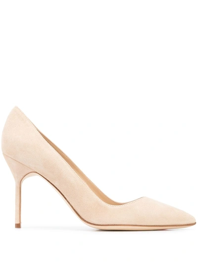 Manolo Blahnik Hangisi Satin Jewel Buckle Pumps In Braun