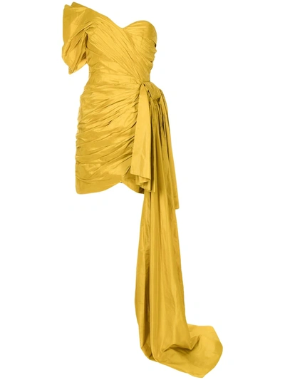 Oscar De La Renta One-shoulder Ruched Silk Dress In Gelb
