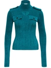 Bottega Veneta High-neck Ribbed Stretch-woven Top In Blu