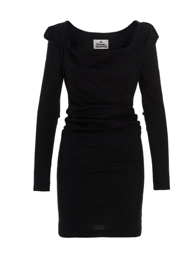 Vivienne Westwood Elizabeth Puffed-sleeve Cotton-jersey Mini Dress In Black