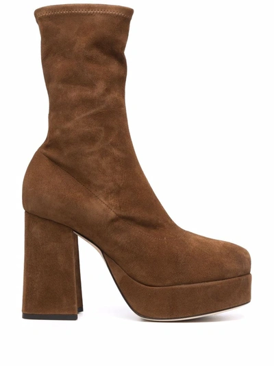Alberta Ferretti Suede Leather Boots With Platform In Brown