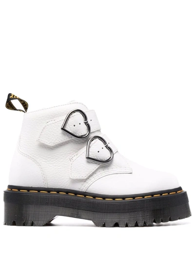 Dr. Martens' Devon Heart White Milled Nappa Leather Ankle High Heel Boots