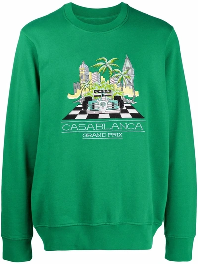 Casablanca Graphic-print Organic Cotton Sweatshirt In Green