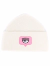 Chiara Ferragni Lana Logo-patch Wool Beanie In White