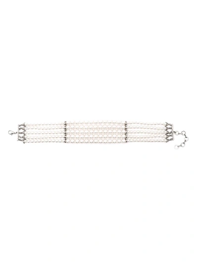 Alessandra Rich Pearl-embellished Choker Necklace In Weiss