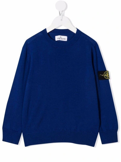 Stone Island Junior Teen Logo-patch Sleeve Jumper In Blue