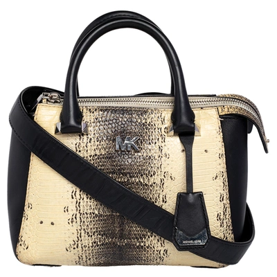 Pre-owned Michael Kors Beige/black Python Embossed And Leather Satchel