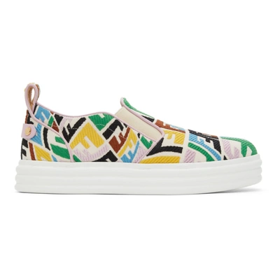 Fendi Multicolored Ff Embroidered Slip-on Trainers In Neutral