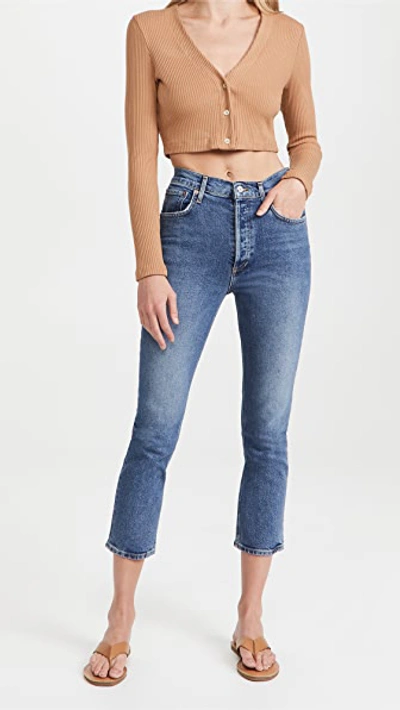 Agolde Riley High Rise Straight Crop Jean Transfer Blue In Silence