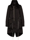 Rick Owens Asymmetrical-front Cotton Fishtail Parka In Black