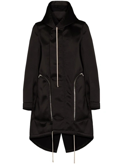 Rick Owens Asymmetrical-front Cotton Fishtail Parka In Black