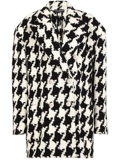 Dolce & Gabbana Houndstooth Wool-blend Coat In Multicolor