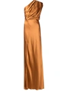 Michelle Mason Silk Asymmetrical Gathered Gown In Braun