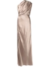 Michelle Mason Silk Aymmetrical Gathered Gown In Nude