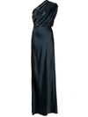 Michelle Mason Silk Asymmetrical Gathered Gown In Schwarz