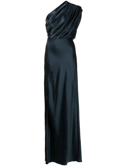 Michelle Mason Silk Asymmetrical Gathered Gown In Schwarz