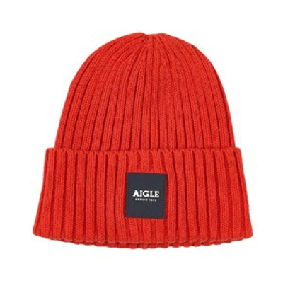 Aigle Red Logo Beanie In Blue