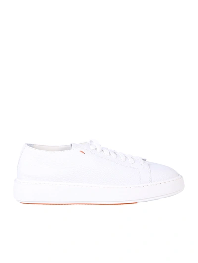 Santoni Pebbled Leather Trainers In White