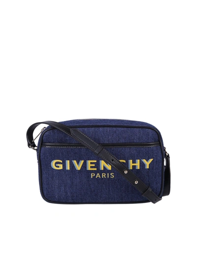 Givenchy Bond Shadow Logo Denim Camera Bag In Blue,yellow,grey